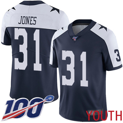 Youth Dallas Cowboys Limited Navy Blue Byron Jones Alternate #31 100th Season Vapor Untouchable Throwback NFL Jersey